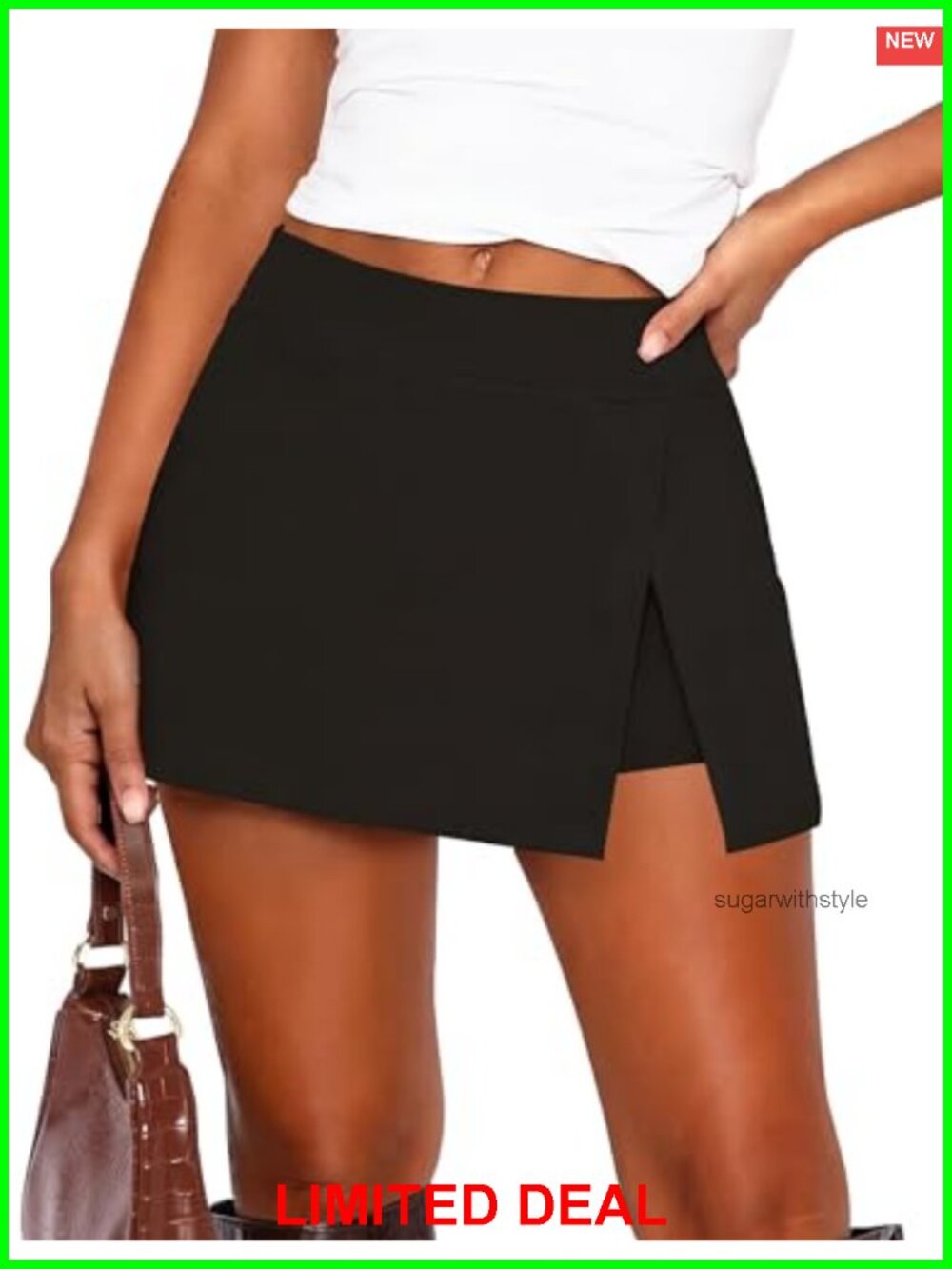 Mini Skirt with Built-in Shorts Side Slit Stretchy Bodycon Y2K Club Date Night